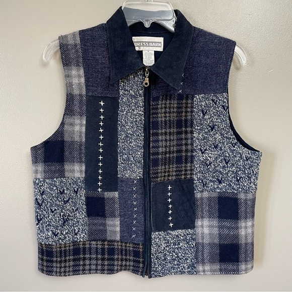 Vintage Leather Wool Knit Patchwork Zip Up Dress Barn Vest Size Medium - Picture 1 of 8